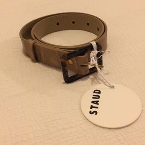 Staud beige embossed belt